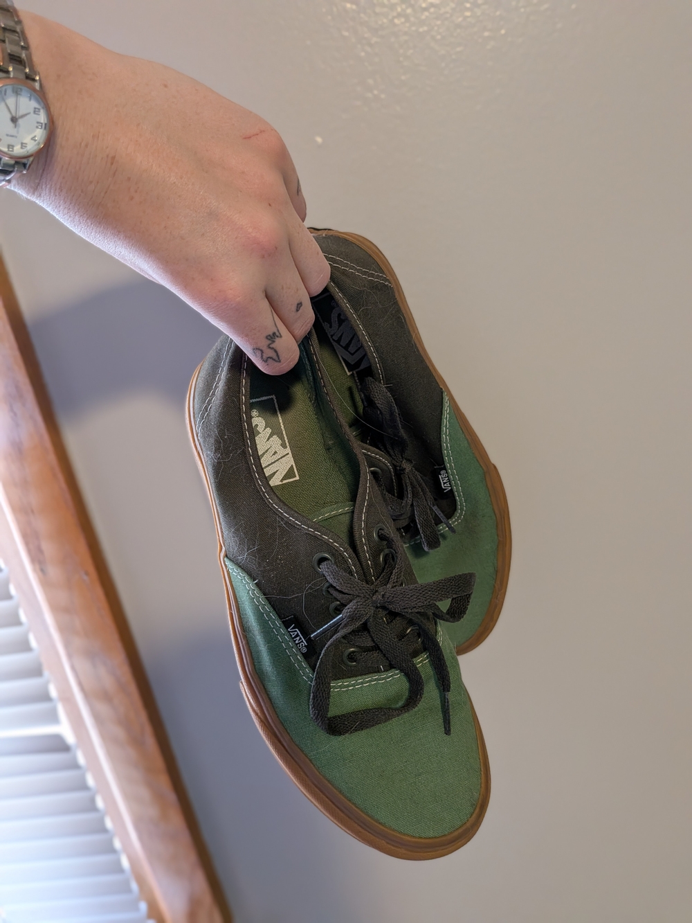 Vans Men’s Two-Tone Green and Charcoal Canvas Sneakers with Gum Sole - Picture 2 of 7